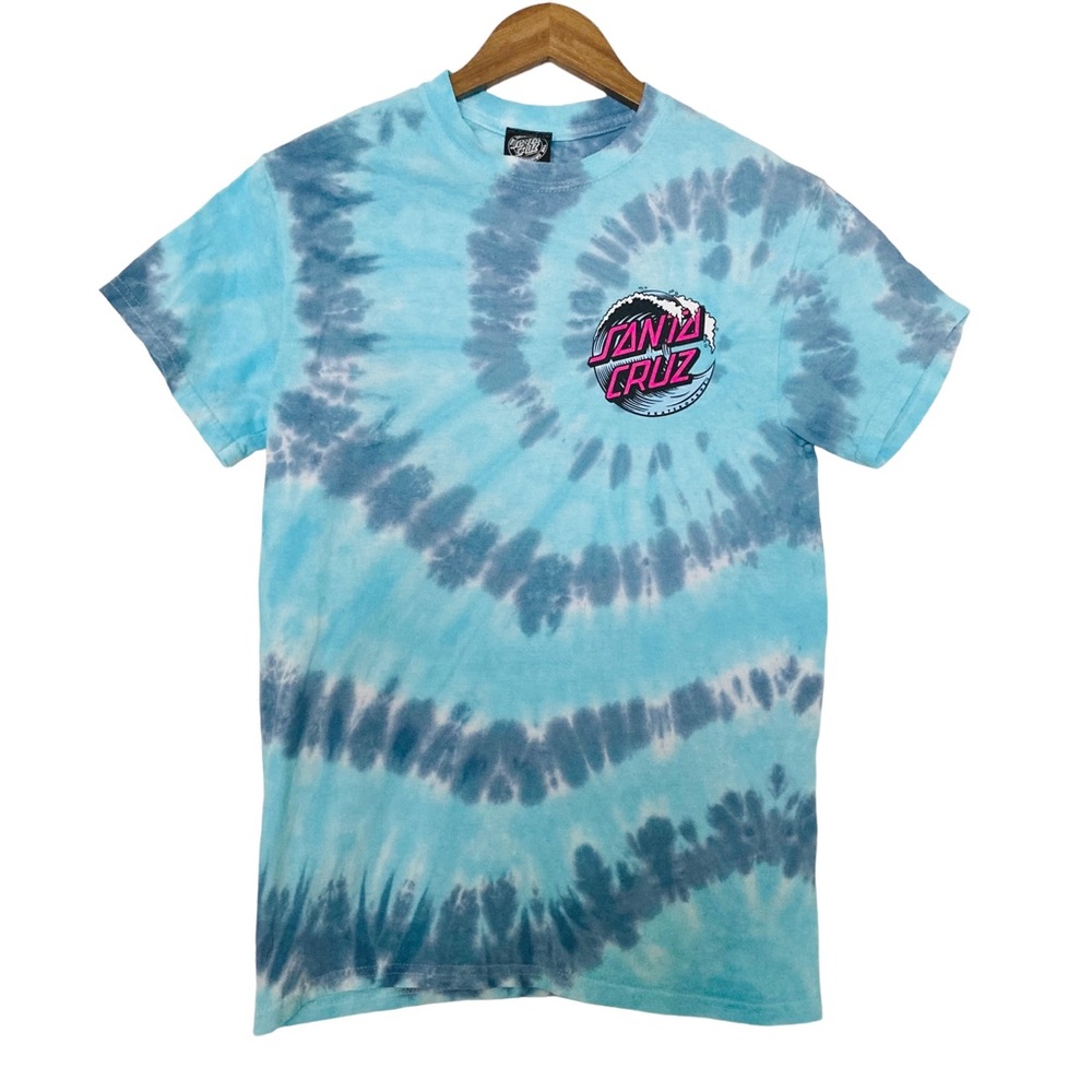 Santa Cruz Skateboards Blue, White and Purple Tie Dye Front and Back Graphic